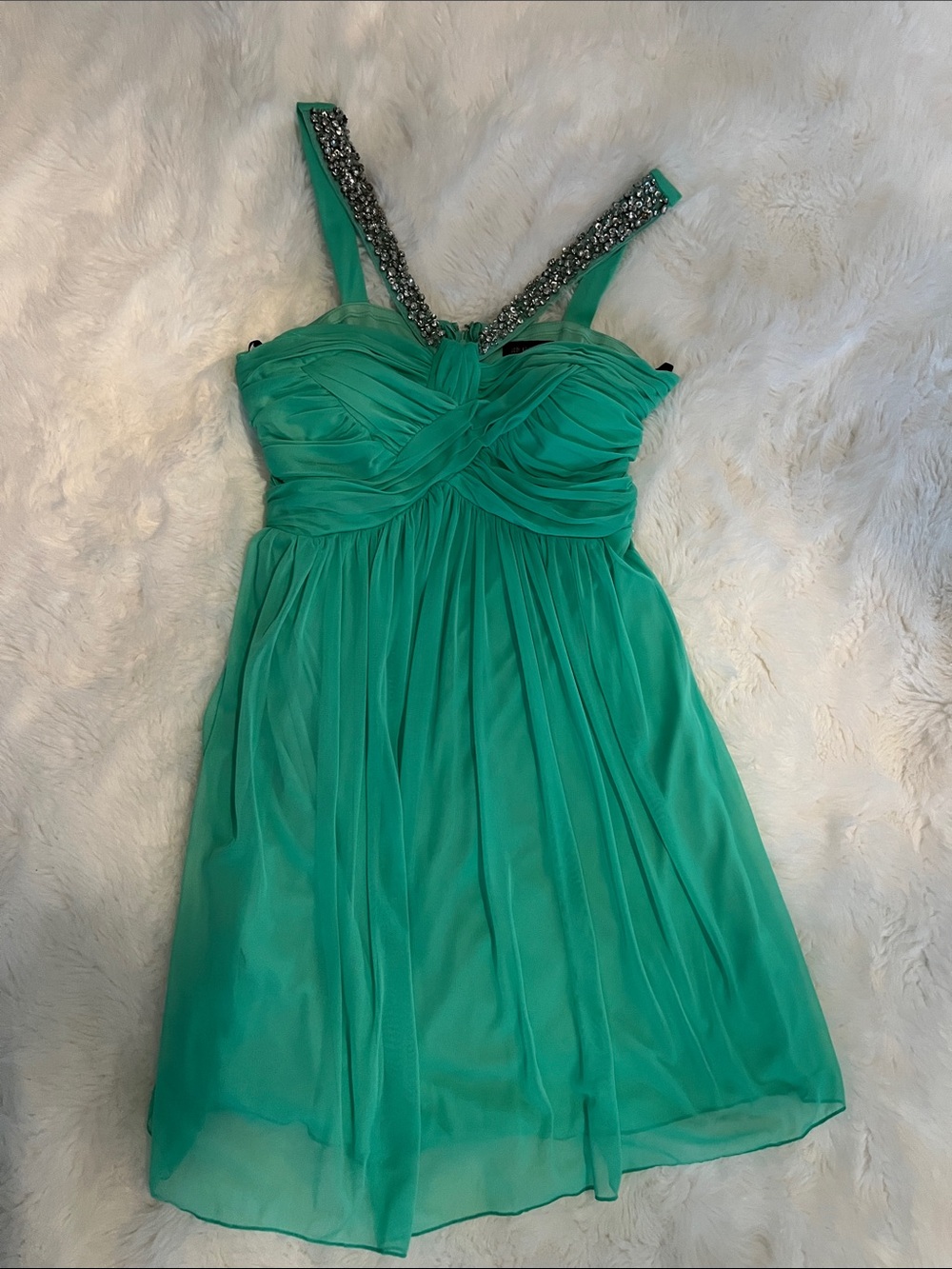 Jodi Kristopher Ariel Green Chiffon Dress with Beaded Straps